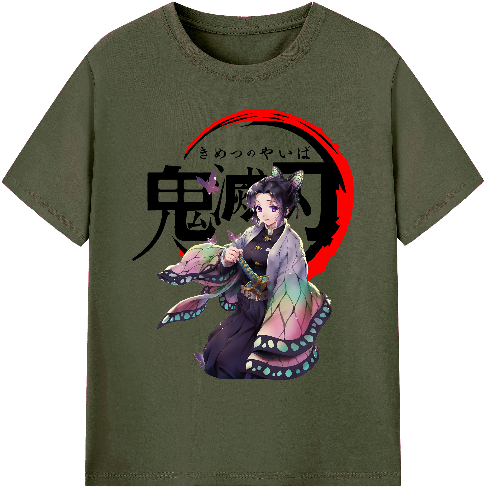 （画像用） 鬼滅の刃（きめつのやいば）蟲柱-胡蝶 しのぶ／こちょう しのぶ Kochou Shinobu 綿100％ メンズ半袖Tシャツ｜肌触りやわらか＆通気性